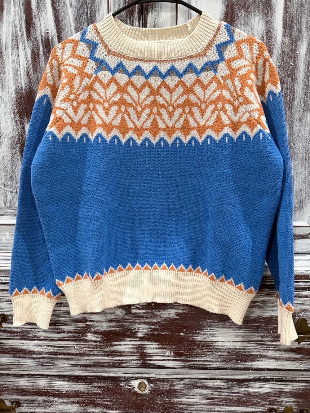 Cozy Blue & Cream Fair Isle Women's Sweater